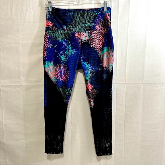 Multi-Colored Snake Print Workout Gym Legging Pants w/Sheer Black Mesh Front Med - Picture 1 of 8